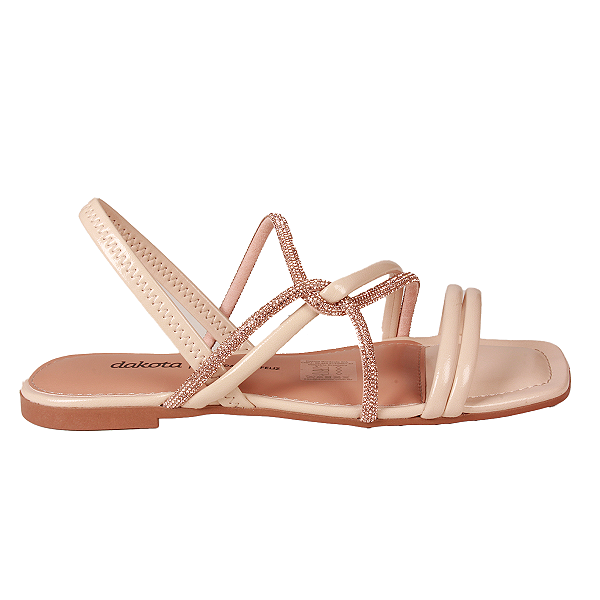 Sandália rasteira Bico Quadrado Moda Brilho Feminino Dakota Db943