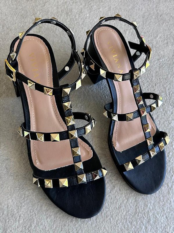 Sandália Maju Preto e Ouro