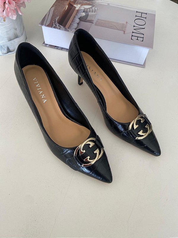 Scarpin Lecca Croco Preto