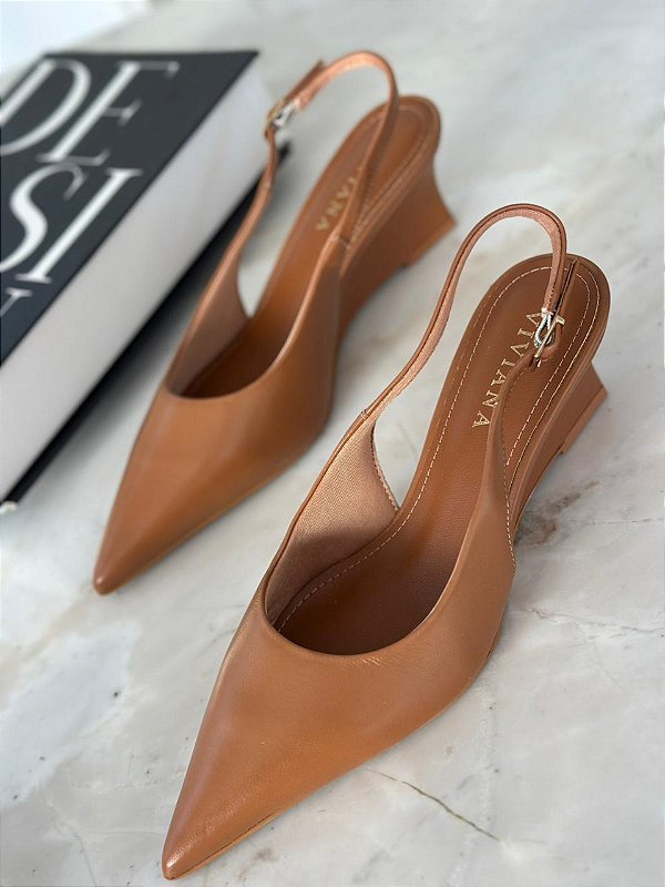 Scarpin Lorena Whisky salto anabela