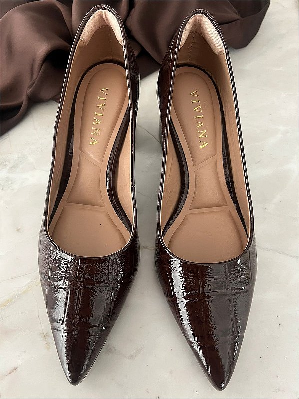Scarpin Anne croco Brown