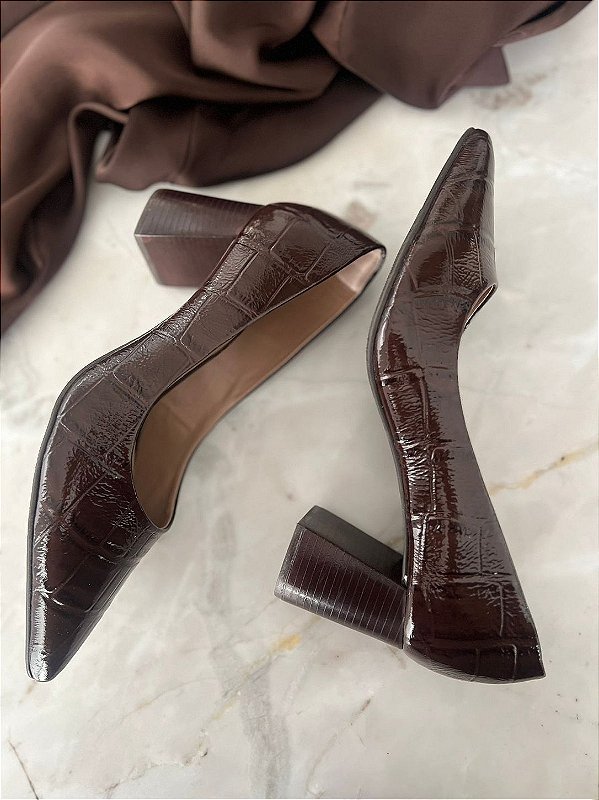 Scarpin Anne croco Brown