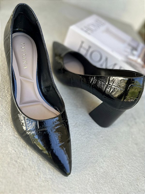 Scarpin Anne croco Preto