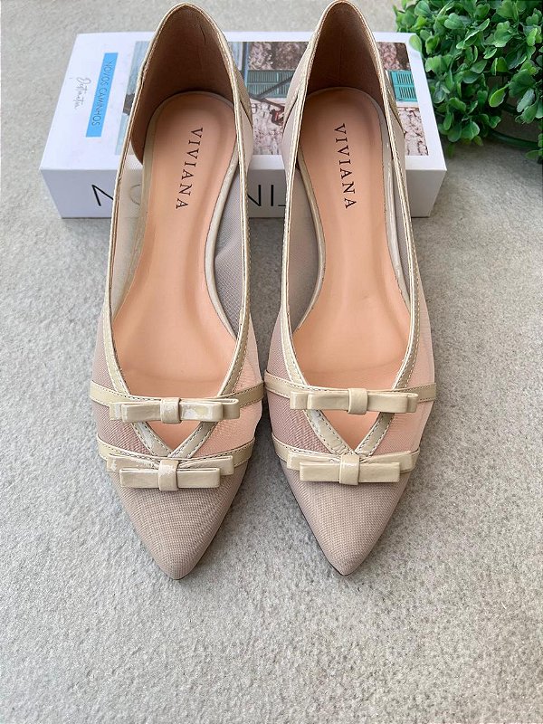 Sapatilha Naty Tela off white / Couro Travertino