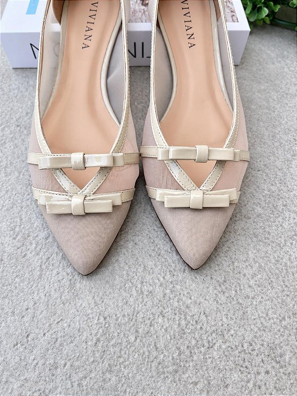Sapatilha Naty Tela off white / Couro Travertino