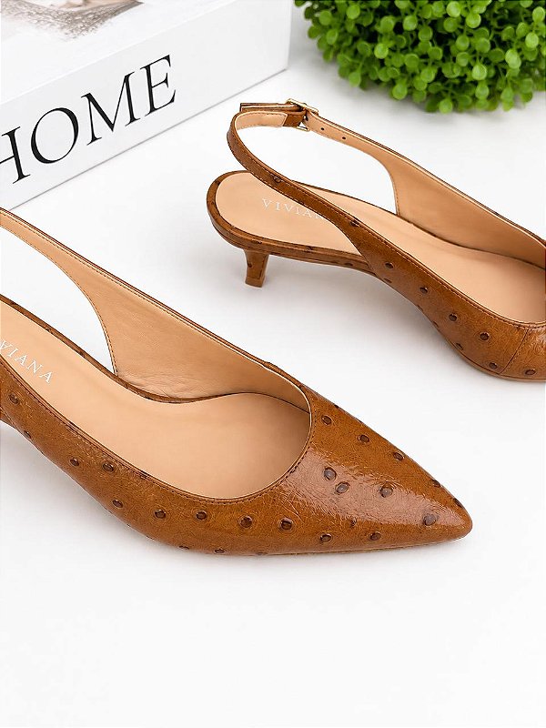 Scarpin Lili avestruz Caramelo