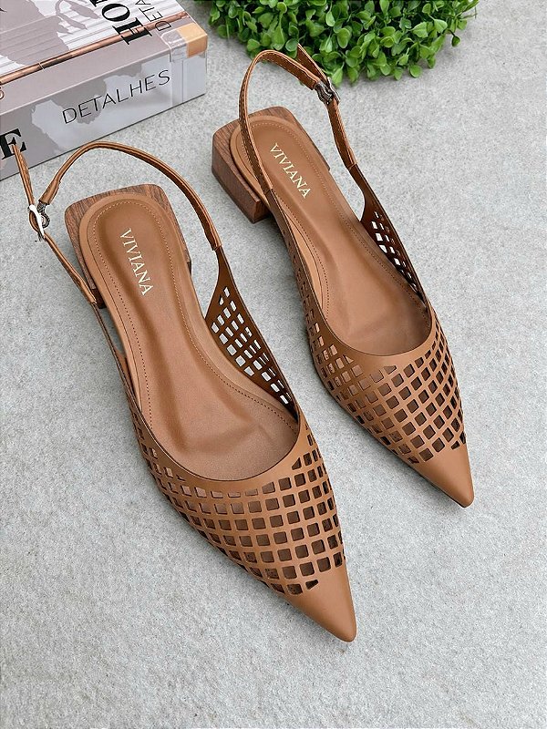 Scarpin slingback Fiori Capuccino