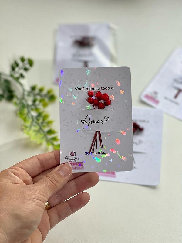 20 unidades- Card holográfico + Florzinhas Sempre Vivas