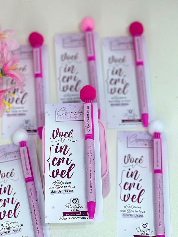 10 unid. Card com caneta fofa e pompom