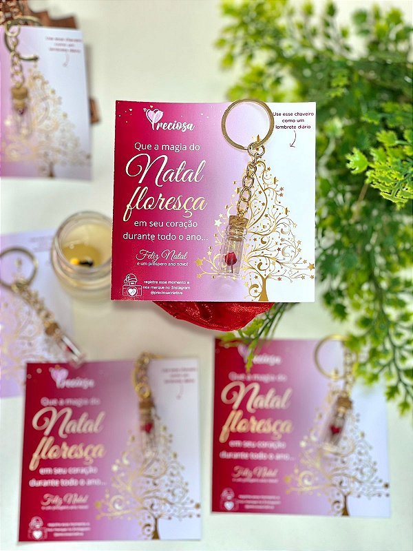 Card mini chaveiro vidrinho com florzinha