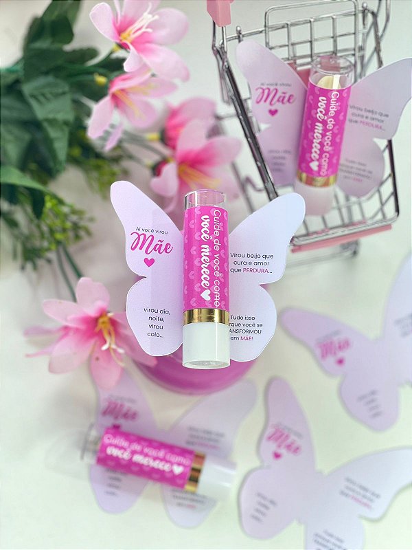 15 unid. Manteiga de cacau personalizada com card especial de borboleta