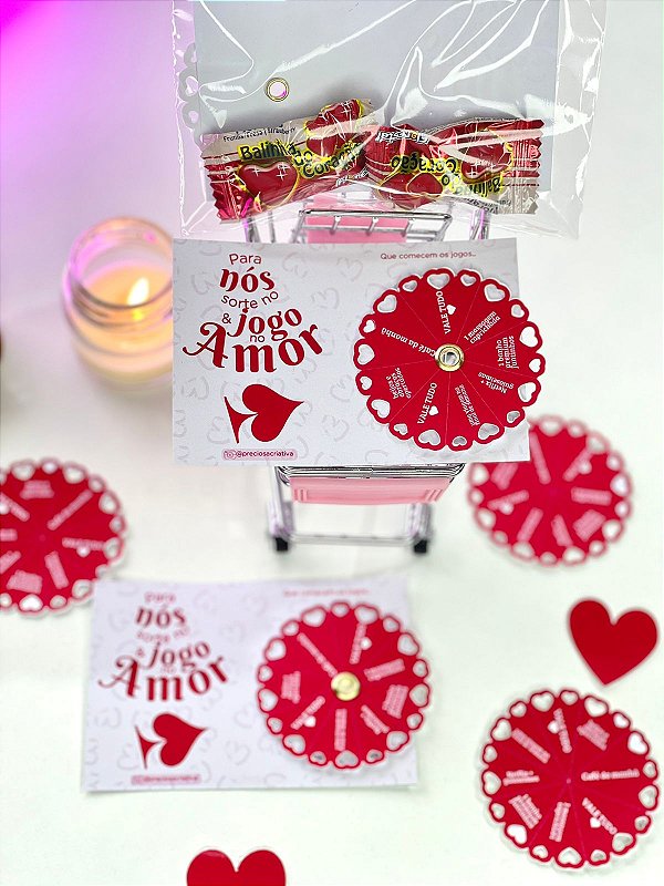 20 unidades - Card roleta do amor + balinha do coração