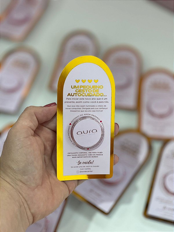 25 unidades - Potinhos esfoliante corporal/facial com card metalizado