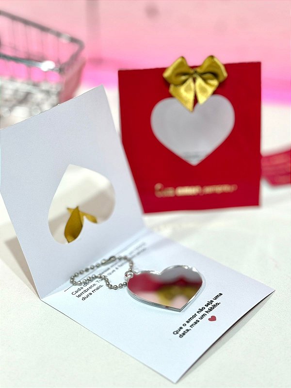 24 unidades - Card luxo + chaveiro espelho