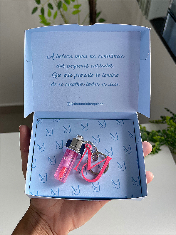 Kit caixa com chaveirinho de mini gloss ponteira Dior com pingente em logo 3D