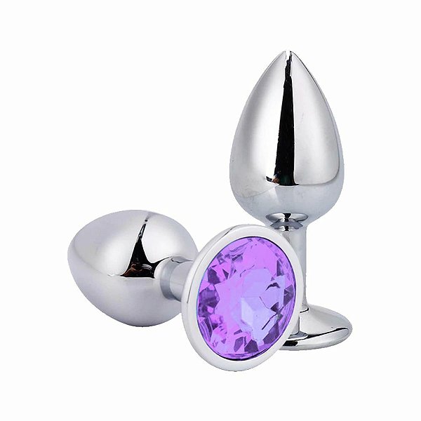 Plug Anal P Metal Cromado Pedra Roxa