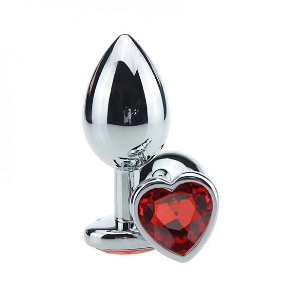 Plug Anal P Metal Cromado Coração Vermelho