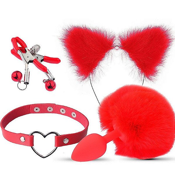 Kit Plug P Silicone Coelhinha Sensual Vermelho