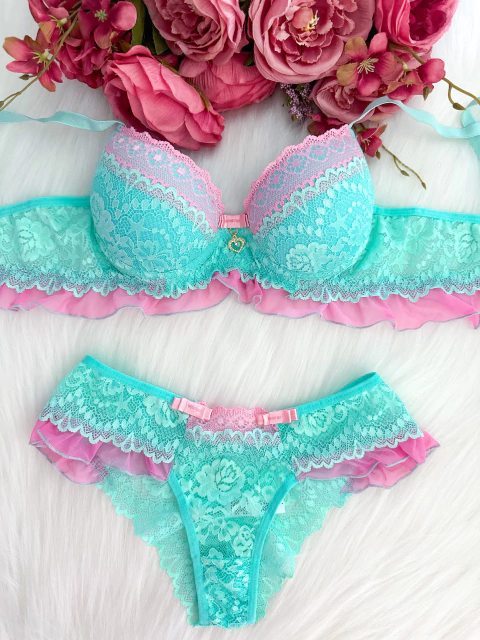 Conjunto Love Verde/Rosa