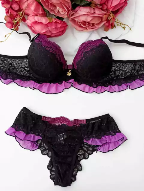 Conjunto Love Preto/Roxo