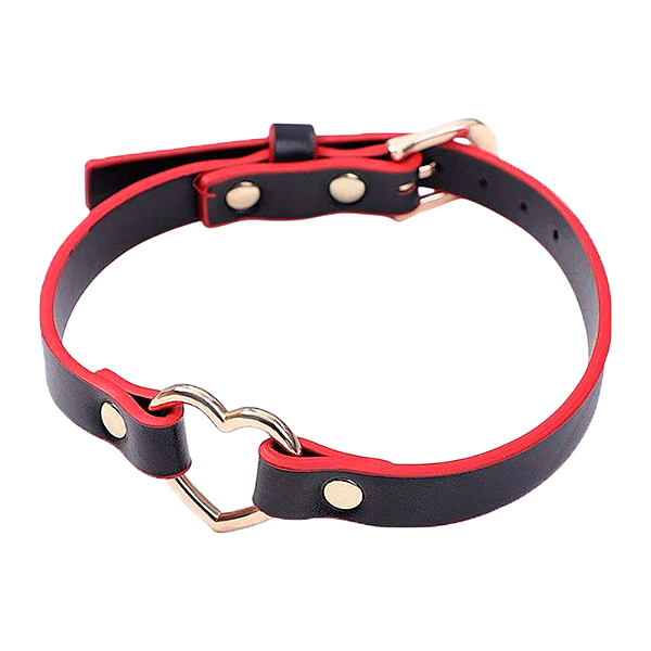Coleira Bondage Coração Preto e Vermelho BDSM