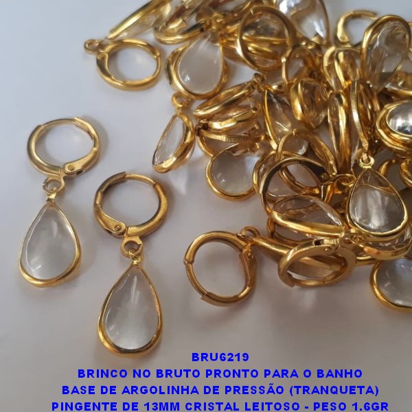 BRINCO NO BRUTO PRONTO PARA O BANHO BASE DE ARGOLINHA DE PRESSÃO (TRANQUETA) PINGENTE DE 13MM CRISTAL LEITOSO - PESO 1.6GR BRU6219