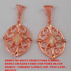 BRINCO NO BRUTO PRONTO PARA O BANHO - BRINCO EM BAIXA FUSÃO COM PEDRA NA COR BRANCO - TAMANHO 4,4CMx2,1CM - PESO 5,5GR -  BRU2913