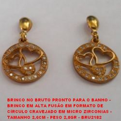 BRINCO NO BRUTO PRONTO PARA O BANHO - BRINCO EM ALTA FUSÃO EM FORMATO DE  CÍRCULO CRAVEJADO EM MICRO ZIRCONIAS -  TAMANHO 2,6CM - PESO 2,8GR - BRU2182