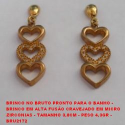 BRINCO NO BRUTO PRONTO PARA O BANHO -  BRINCO EM ALTA FUSÃO CRAVEJADO EM MICRO  ZIRCONIAS - TAMANHO 3,8CM - PESO 4,3GR -  BRU2172