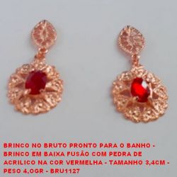 BRINCO NO BRUTO PRONTO PARA O BANHO -  BRINCO EM BAIXA FUSÃO COM PEDRA DE  ACRILICO NA COR VERMELHA - TAMANHO 3,4CM -  PESO 4,OGR - BRU1127