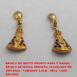 BRINCO NO BRUTO PRONTO PARA O BANHO -  BRINCO DE NOSSA SENHORA CRAVEJADO EM  ZIRCONIA - TAMANHO 2,8CM - PESO 1,9GR -  BRU3082