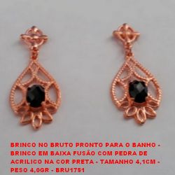BRINCO NO BRUTO PRONTO PARA O BANHO -  BRINCO EM BAIXA FUSÃO COM PEDRA DE  ACRILICO NA COR PRETA - TAMANHO 4,1CM -  PESO 4,0GR - BRU1751
