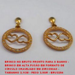 BRINCO NO BRUTO PRONTO PARA O BANHO -  BRINCO EM ALTA FUSÃO EM FORMATO DE  CÍRCULO CRAVEJADO EM ZIRCONIAS -  TAMANHO 3,1CM - PESO 3,5GR - BRU3254