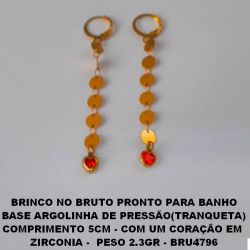 BRINCO NO BRUTO PRONTO PARA BANHO BASE ARGOLINHA DE PRESSÃO(TRANQUETA) COMPRIMENTO 5CM - COM UM CORAÇÃO EM  ZIRCONIA -  PESO 2.3GR - BRU4796
