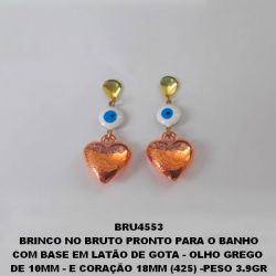 BRINCO NO BRUTO PRONTO PARA O BANHO COM BASE EM LATÃO DE GOTA - OLHO GREGO  DE 10MM - E CORAÇÃO 18MM (425) -PESO 3.9GR BRU4553