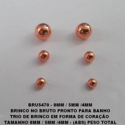 BRINCO NO BRUTO PRONTO PARA BANHO TRIO DE BRINCO EM FORMA DE BOLINHAS  TAMANHO 6MM / 5MM /4MM - (ABS) PESO TOTAL 1.0GR - BRU5470