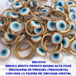 BRINCO BRUTO PRONTO BANHO ALTA FUSÃ  ARGOLINHA DE PRESSÃO COM UMA (1) FILEIRA DE ZIRCONIA CRISTAL  OLHO GREGO DE 10MM - PESO 2.2GR - TAMANHO 13MM  BRU5559