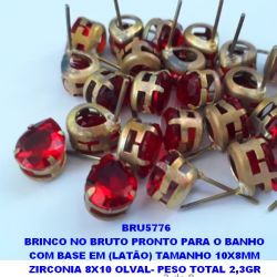 BRINCO NO BRUTO PRONTO PARA O BANHO  COM BASE EM (LATÃO) TAMANHO 10X8MM  ZIRCONIA 8X10 OLVAL- PESO TOTAL 2,3GR  BRU5776