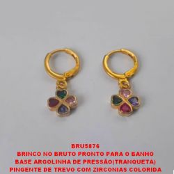 BRINCO NO BRUTO PRONTO PARA O BANHO BASE ARGOLINHA DE PRESSÃO(TRANQUETA) PINGENTE DE TREVO COM ZIRCONIAS COLORIDA PESO 1.8GR - BRU5876