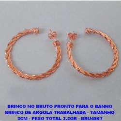 BRINCO NO BRUTO PRONTO PARA O BANHO(CRIS) BRINCO DE ARGOLA TRABALHADA - TAMANHO 3CM - PESO TOTAL 3.3GR - BRU4867