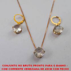 CONJUNTO NO BRUTO PRONTO PARA O BANHO -  COM CORRENTE VENEZIANA DE 45CM COM FECHO LAGOSTA BASE ALTA FUSÃO - PEDRA DE VIDRO 10X10 PESO 6,2GR - BRU1822