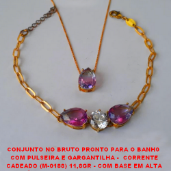 CONJUNTO NO BRUTO PRONTO PARA O BANH0 COM PULSEIRA  CORRENTE CADEADO (M-0188) (gargantilha com corrente veneziana  45cm)11,8GR - COM BASE EM ALTA FUSÃO - E ZIRCONIAS COLORIDA - BRU007A