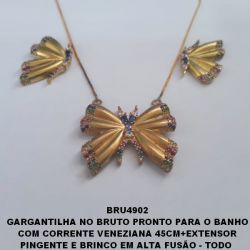 GARGANTILHA NO BRUTO PRONTO PARA O BANHO(CX104) COM CORRENTE VENEZIANA 45CM+EXTENSOR PINGENTE E BRINCO EM ALTA FUSÃO - TODO  CRAVEJADO EM ZIRCONIA (BORBOLETA)PESO TOTAL 12.4GR - BRU4902