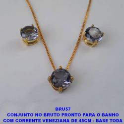CONJUNTO NO BRUTO PRONTO PARA O BANHO COM CORRENTE VENEZIANA DE 45CM - BASE TODA EM ( ALTA FUSÃO ) COM ZIRCONIAS DE 8X8MM - PESO  TOTAL 4,5GR - BRU5784