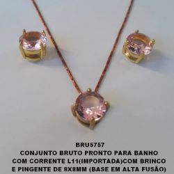 CONJUNTO BRUTO PRONTO PARA BANHO  COM CORRENTE L11(IMPORTADA)COM BRINCO  E PINGENTE DE 8X8MM (BASE EM ALTA FUSÃO)  COM PEDRA DE ZIRCONIAS - PESO TOTAL 5,4GR BRU5757