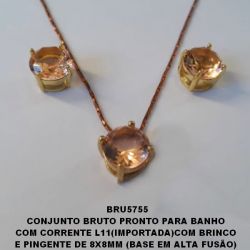 CONJUNTO BRUTO PRONTO PARA BANHO  COM CORRENTE L11(IMPORTADA)COM BRINCO  E PINGENTE DE 8X8MM (BASE EM ALTA FUSÃO)  COM PEDRA DE ZIRCONIAS - PESO TOTAL 5,4GR BRU5755