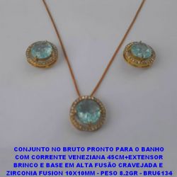 CONJUNTO NO BRUTO PRONTO PARA O BANHO COM CORRENTE VENEZIANA 45CM+EXTENSOR BRINCO E BASE EM ALTA FUSÃO CRAVEJADA E  ZIRCONIA FUSION 10X10MM - PESO 8.2GR - BRU6134
