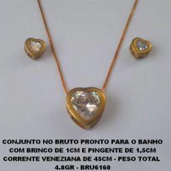 CONJUNTO NO BRUTO PRONTO PARA O BANHO COM BRINCO DE 1CM E PINGENTE DE 1,5CM CORRENTE VENEZIANA DE 45CM - PESO TOTAL  4.8GR - BRU6160