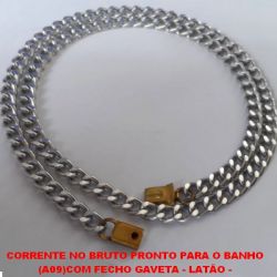 CORRENTE NO BRUTO PRONTO PARA O BANHO  (A09)COM FECHO GAVETA - LATÃO -  CORRENTE DE ALUMINIO ''60CM ''- PESO 10,9GR -  LARGURA DA CORRENTE 5MM - BRU4469