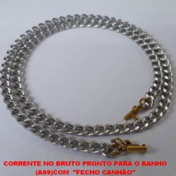 CORRENTE NO BRUTO PRONTO PARA O BANHO  (A09)COM  ''FECHO CANHÃO''  CORRENTE DE ALUMINIO ''70CM ''- PESO 13.1GR -  LARGURA DA CORRENTE 5MM - BRU4475